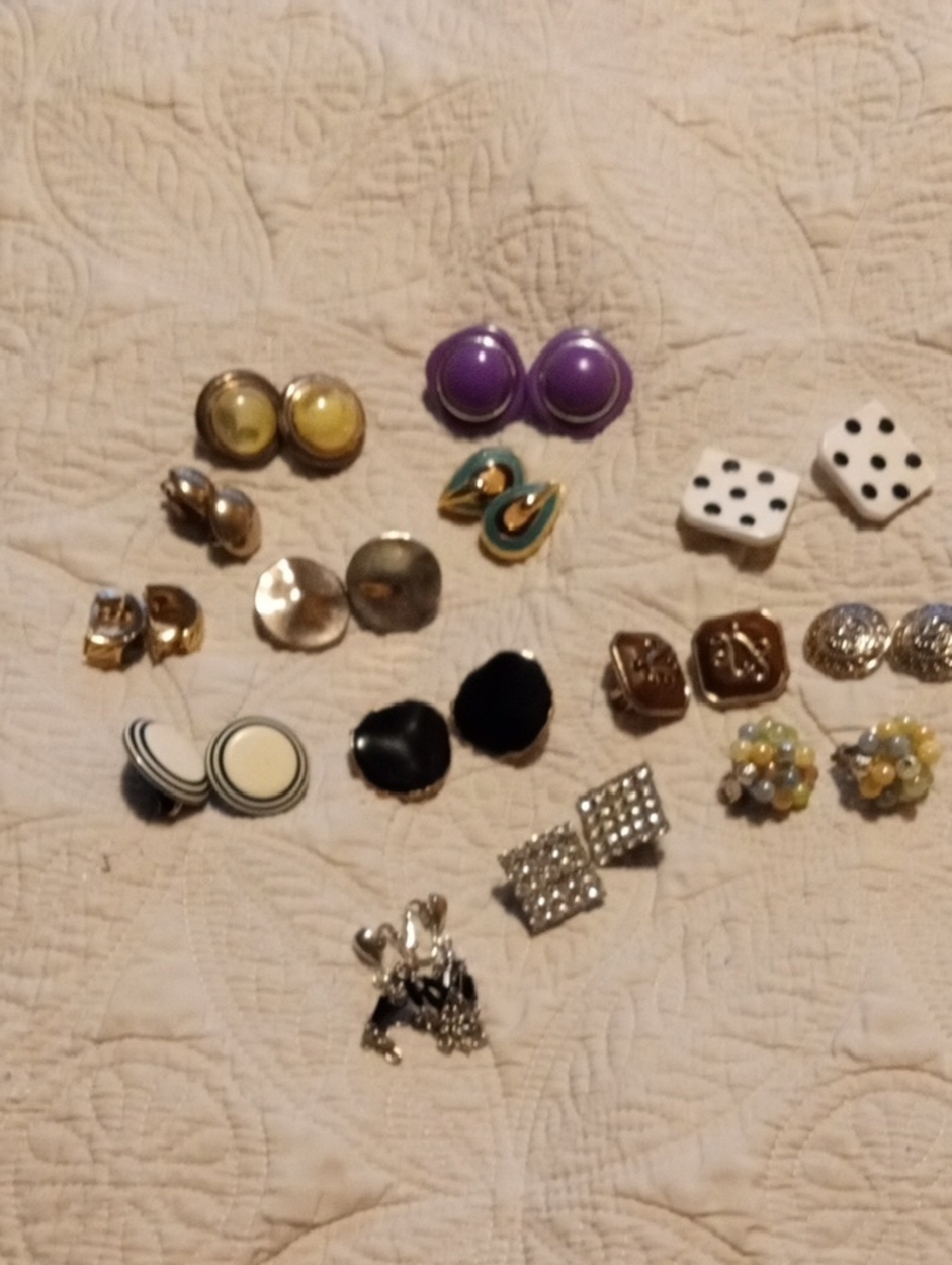 Assorted Women's Stud Earrings - Purple, Yellow, Black, White, Gold, Silver